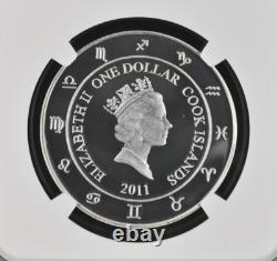 1 Dollar 2011 Cook Island Zodiac Signs Aries Silver Proof Ngc Pf70