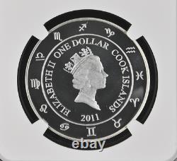 1 Dollar 2011 Cook Islands Zodiac Signs Capricorn Silver Proof Rare Ngc Pf69