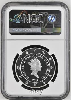 1 Dollar 2011 Cook Islands Zodiac Signs Libra Silver Proof Rare Ngc Pf70