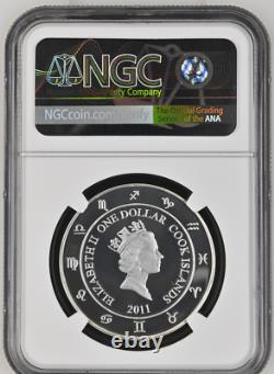 1 Dollar 2011 Cook Islands Zodiac Signs Sagittarius Silver Proof Rare Ngc Pf70