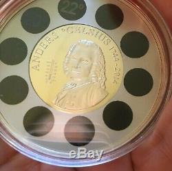 1 OZ Silver 2014 Cook Islands Anders Celsius Coin withThermometer COA Orig Box