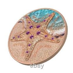 1 Oz Silver Coin 2021 Cook Islands $1 Sea Star Beach Pink Gold Star Crystals