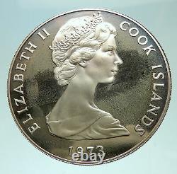 1973 COOK ISLANDS ELIZABETH II Coronation Proof Silver 2 Dollars Coin i76040