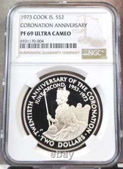 1973 Cook Islands Silver 2 Dollars Coronation Ngc Pf 69 Ultra Cameo Rare Top Pop