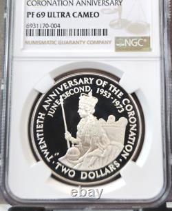 1973 Cook Islands Silver 2 Dollars Coronation Ngc Pf 69 Ultra Cameo Rare Top Pop