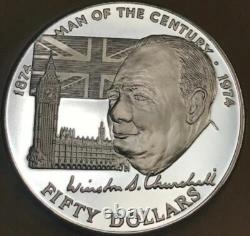 1974 COOK ISLANDS $50 DOLLAR CHURCHILL 3 Oz PROOF SILVER RARE BEAUTY