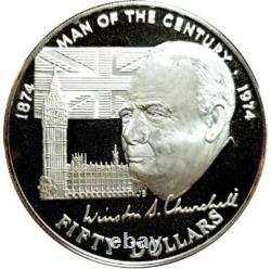 1974 COOK ISLANDS $50 DOLLAR CHURCHILL 3 Oz PROOF SILVER RARE BEAUTY