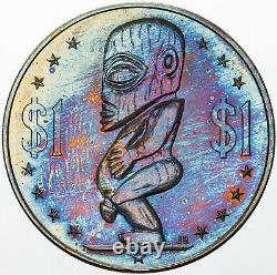 1974 Cook Islands 1 Dollar Striking Neon Monster Toning Gem Color Unc Bu (mr)