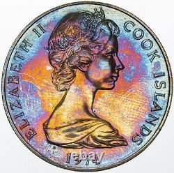 1974 Cook Islands 1 Dollar Striking Neon Monster Toning Gem Color Unc Bu (mr)