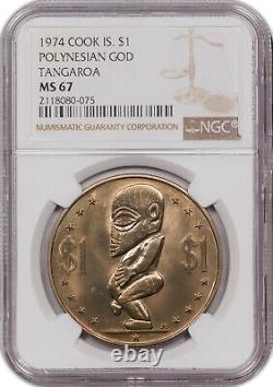 1974 Cook Islands $1 Dollar Tangaroa Ngc Ms 67 Toned Finest Known Worldwide