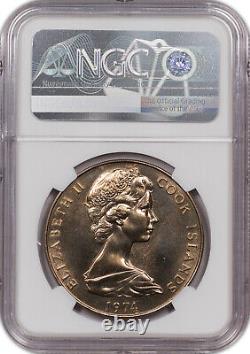 1974 Cook Islands $1 Dollar Tangaroa Ngc Ms 67 Toned Finest Known Worldwide