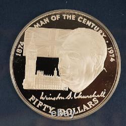 1974 Cook Islands $50 Silver Proof Churchill Coin in Box withCO- Free Shipping USA