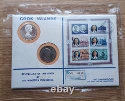 1974 Cook Islands Silver Coin & FDC, Hutt Series 127 Churchill Centenary #23/350
