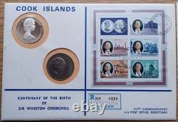 1974 Cook Islands Silver Coin & FDC, Hutt Series 127 Churchill Centenary #23/350