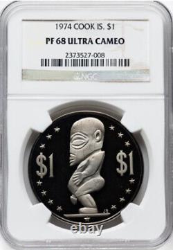 1974 Cook Islands Tiki Moai Polynesian Tangaroa god PROOF Coin, NGC High Grade