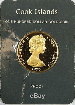 1975 $100 Cook Islands Proof Gold Coin, 900/1000 Fine Gold, Captain Cook