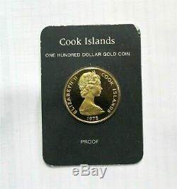 1975 Cook Islands $100 Dollars Gold Coin Second Voyage 1775 Proof