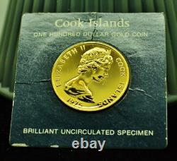 1975 Cook Islands $100 Return Of Captain James Cook BU 90% Gold