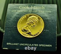 1975 Cook Islands $100 Return Of Captain James Cook BU 90% Gold