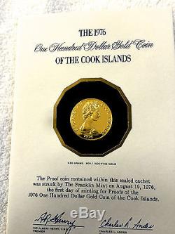 1976 $100 Cook Islands Proof Gold Coin BEN FRANKLIN/COOK BICENTENIAL CHOICE