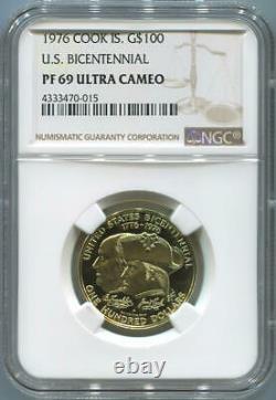 1976 Cook Islands $100 Gold Coin. NGC PF69 Ultra Cameo. US Bicentennial