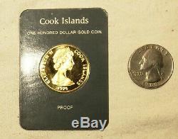 1976 One Hundred Dollar($100) Cook Islands Proof Gold Coin In Card Franklin Mint