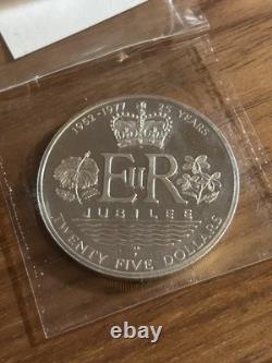 1977 COOK ISLANDS $25 DOLLARS SILVER JUBILEE 1.5 Oz PROOF SILVER CROWN