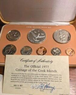 1977 Coinage Of Cook Islands. 500 Fine Silver FM, Certificates, Proof Set