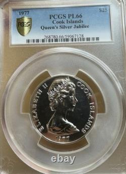 1977 Cook Islands $25 PCGS PL66 Queen 25th Anniversary Silver Coin
