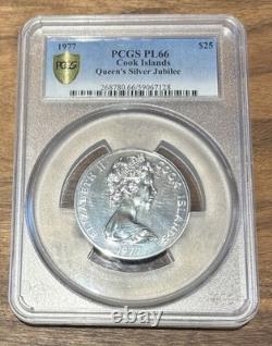 1977 Cook Islands $25 PCGS PL66 Queen 25th Anniversary Silver Coin