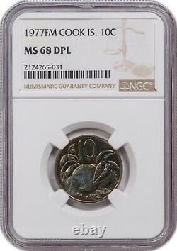 1977-FM Cook Island 10 Cents NGC MS 68 DPL, (U) Version, Rare, Mintage 1,002