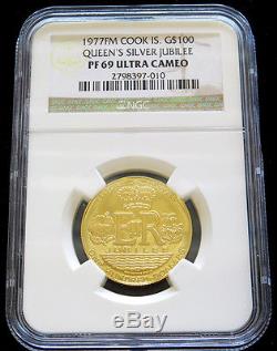 1977 Fm Gold Cook Islands $100 Queens Silver Jubilee Ngc Proof 69 Ultra Cameo