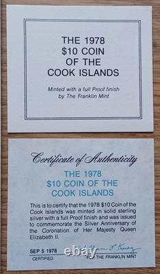 1978 Cook Islands $10 Silver Proof Coin FDC, 25th Anniversary Coronation #23/100