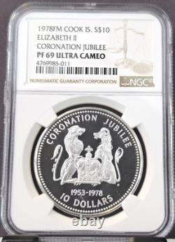 1978 Cook Islands Silver 10 Dollars Queens Jubilee Ngc Pf 69 Ultra Cameo Rare