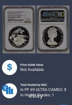 1978 Cook Islands Silver $5 Polynesian Warblers Birds Proof NGC PF 69