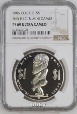 1985 Cook Islands 2ND P. I. C. 925 Silver Dollar NGC PF 69 Ultra Cameo NGC 9/0