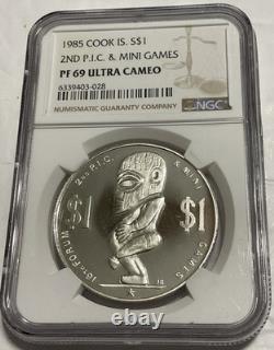 1985 Cook Islands 2ND P. I. C. 925 Silver Dollar NGC PF 69 Ultra Cameo NGC 9/0