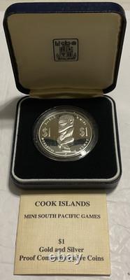 1985 Silver Proof Cook Islands $1 Dong Dollar 2nd P. I. C. & Mini Games OGP COA