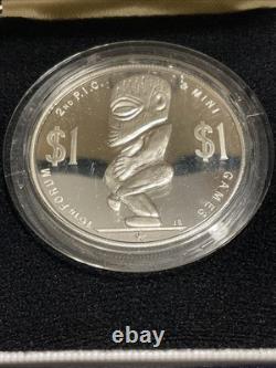 1985 Silver Proof Cook Islands $1 Dong Dollar 2nd P. I. C. & Mini Games OGP COA