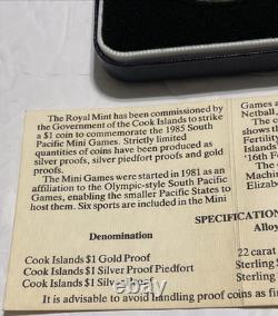 1985 Silver Proof Cook Islands $1 Dong Dollar 2nd P. I. C. & Mini Games OGP COA