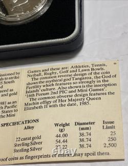 1985 Silver Proof Cook Islands $1 Dong Dollar 2nd P. I. C. & Mini Games OGP COA