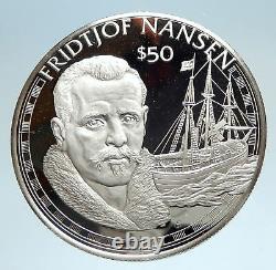 1988 COOK ISLANDS Elizabeth II w Fridtjof Nansen Antique Silver $50 Coin i75056