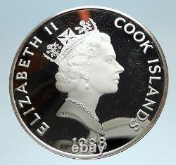 1988 COOK ISLANDS Elizabeth II w Fridtjof Nansen Antique Silver $50 Coin i75056