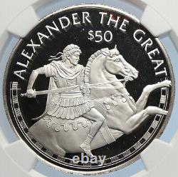 1988 COOK ISLANDS Explorers ALEXANDER THE GREAT PRF Silver $50 Coin NGC i105917