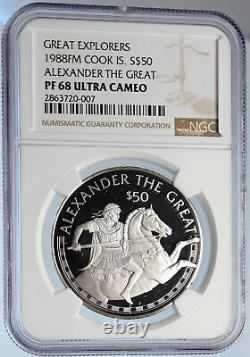 1988 COOK ISLANDS Explorers ALEXANDER THE GREAT PRF Silver $50 Coin NGC i105917