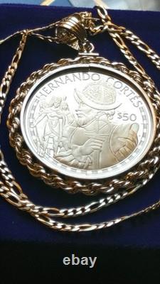 1988 Cook Islands, Hernán Cortés Conquistador Silver Dollar Pendant w Box & Coa