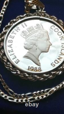 1988 Cook Islands, Hernán Cortés Conquistador Silver Dollar Pendant w Box & Coa