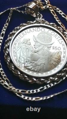 1988 Cook Islands, Hernán Cortés Conquistador Silver Dollar Pendant w Box & Coa