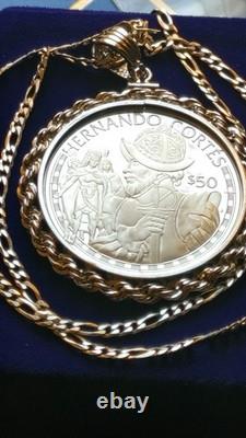 1988 Cook Islands, Hernán Cortés Conquistador Silver Dollar Pendant w Box & Coa