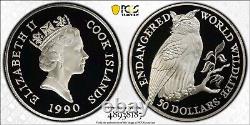 1990 COOK ISLANDS Silver 50 Dollars Eagle Owl Endangered Wildlife PCGS PR70 DCAM